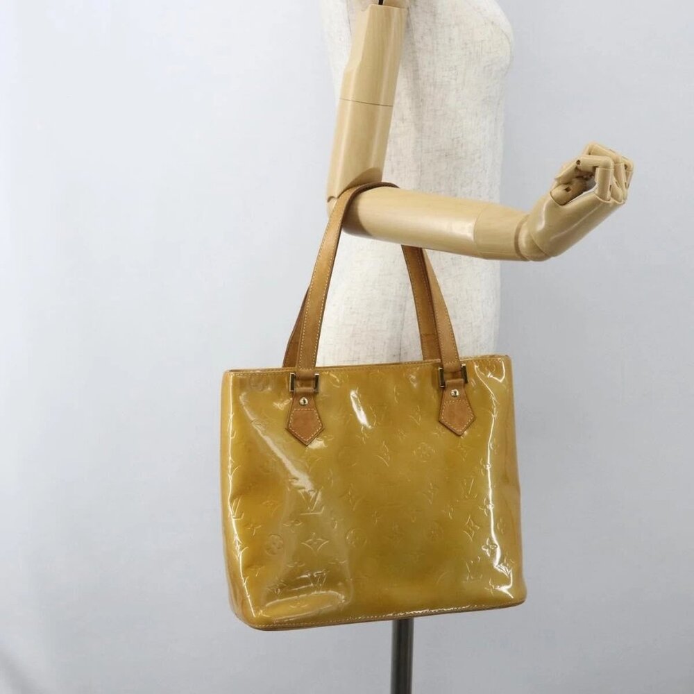 LOUIS VUITTON Monogram Vernis Houston Hand Bag Beige M91004 LV Auth bs31286